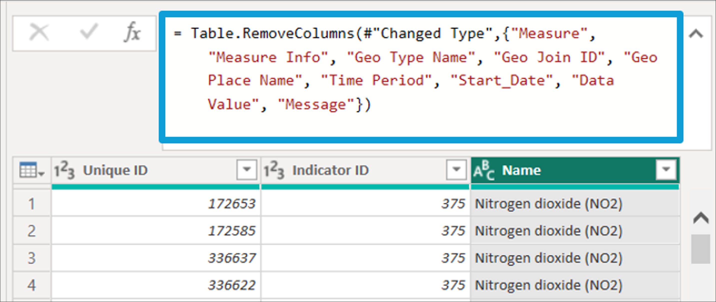 Table.RemoveColumns function