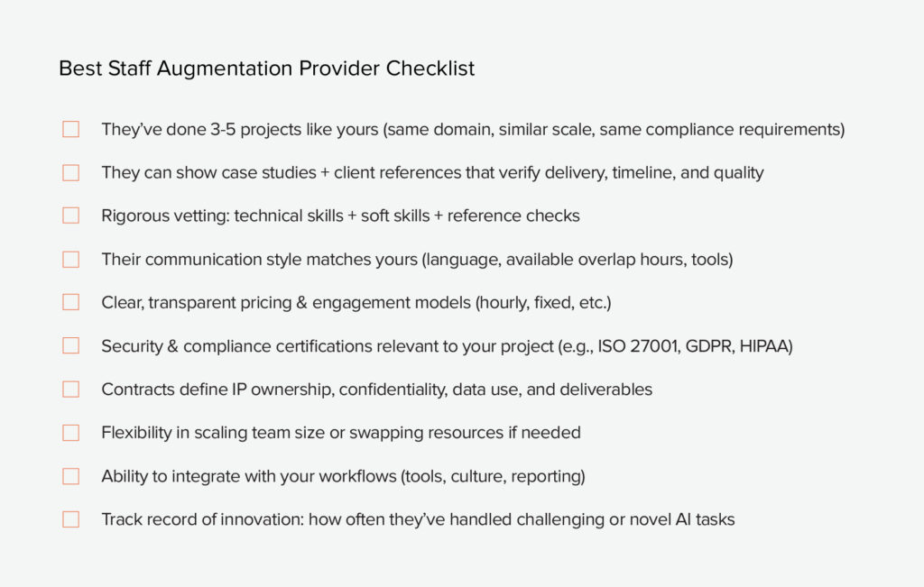Staff Augmentation Provider Checklist