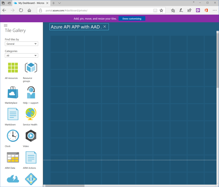 dashboard and resource group