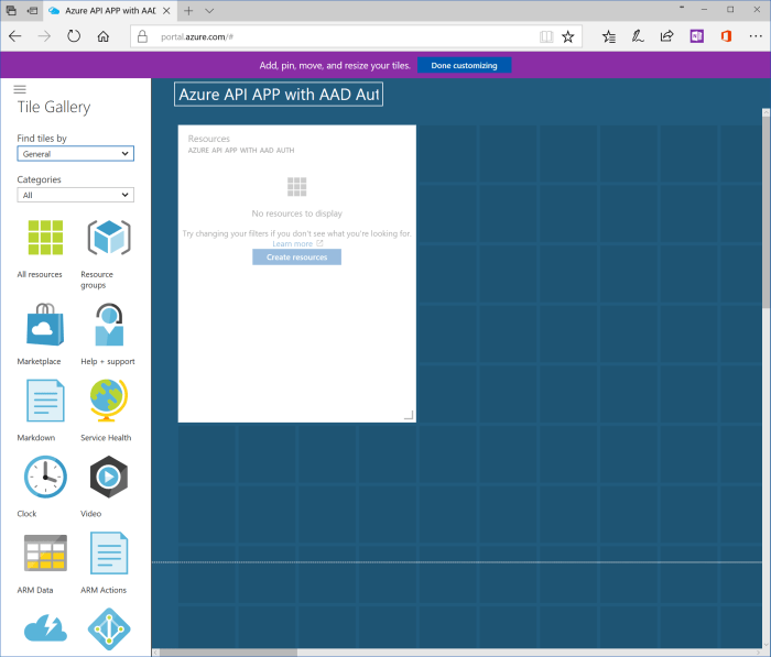 dashboard and resource group