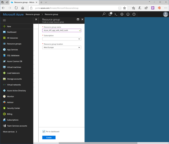 dashboard and resource group