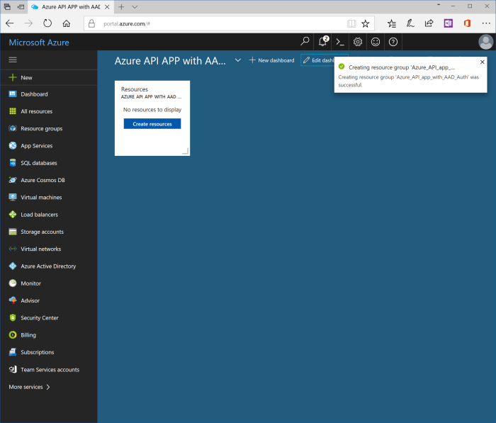 dashboard and azure resource group